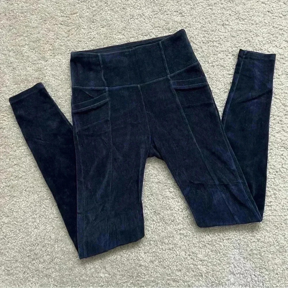 Athleta Cord Velour High Waisted Blue Metro Tight Leggings Size S Small 457434 - Picture 2 of 16